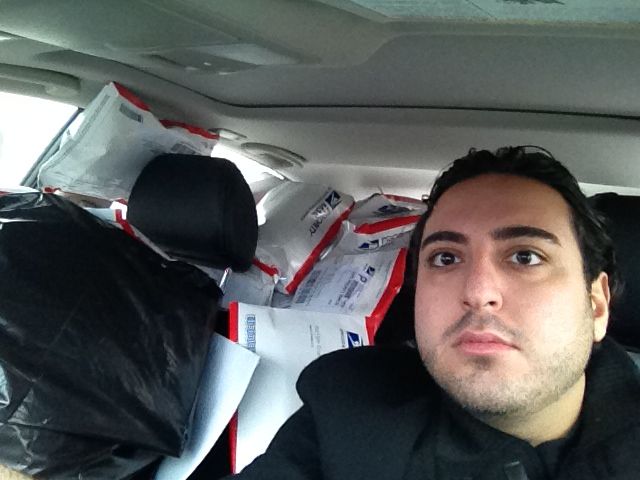 Soheil in 2012, with orders filling his car
